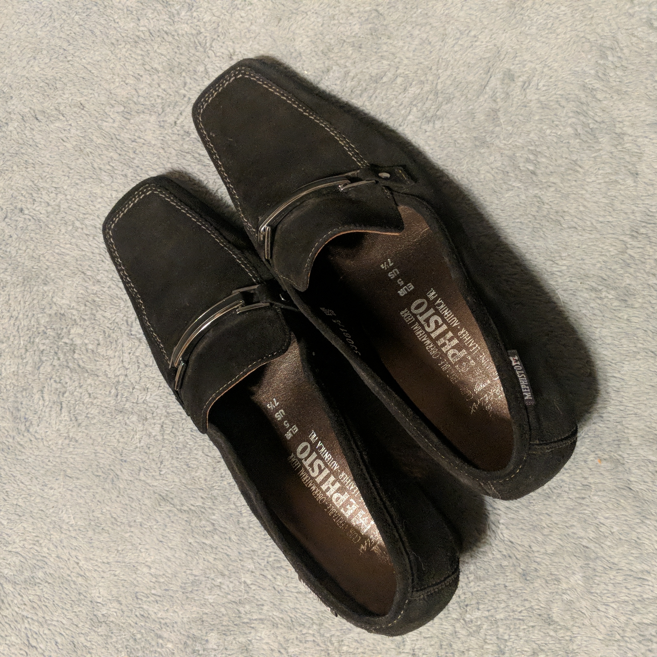 Mephisto Black Suede Heeled Loafers. Nwot.